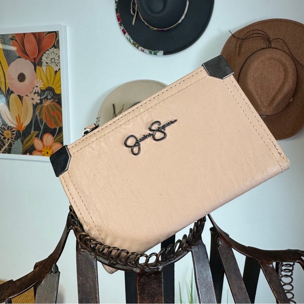 Jessica Simpson Blush Pink Leather Zip Wallet with Chain